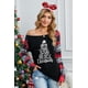 thumbnail image 1 of ABPHQTO Top de mujer negro con estampado de letras navideñas y rayas de leopardo en bloque de color, 1 of 5