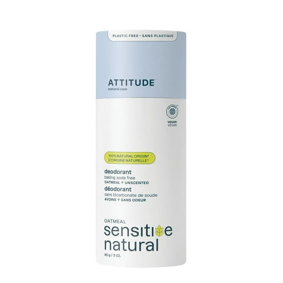 ATTITUDE oatmeal sensitive natural, Plastic Free Deodorant, Unscented, 85 g