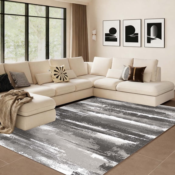 Tuzlier 5x7 Area Rugs for Living Room, Modern Abstract Washable Rug for Bedroom Dining Room Office, Non-Slip Soft Low Pile Carpet, Gray