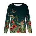 thumbnail image 4 of Goindgs Sweatshirt Womens Floral Print Oversized Sweatshirts Round Neck Long Sleeve Hoodies Shirts Multicolor Raglan Basic Women's Tees Fall Fashion Green XL, 4 of 4