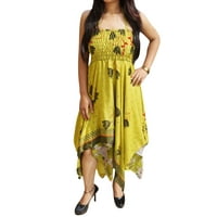 Mogul Womens Halter Dress Handkerchief Hem Two Layer Printed Gypsy Beach Summer Dresses