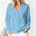 thumbnail image 4 of Drses Women's Oversized V Neck Button Sweatshirt, Collared No-Hood Long Sleeve Solid Stripe Fleece Pullover Tops with Pocket for Gym Daily Casual Wear, 4 of 9