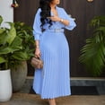 thumbnail image 3 of AURA Womens V Neck Pleated Midi Dress High Waist Belted A Line 3 4 Sleeve Work Office Elegant Spring Dress with Zipper, 3 of 5