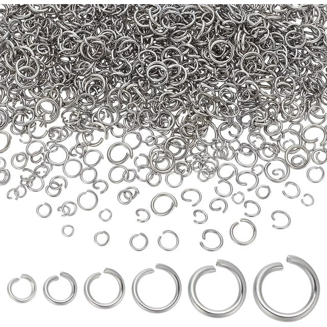 1200 piezas de 6 estilos de anillos de salto abiertos de acero inoxidable 304, anillos de salto redondos, conectores de anillo de llavero de metal
