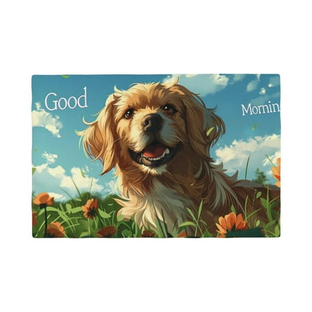 

Table Placemats Set of 6 - Happy Dog In Flower Field 12x18 In Faux Linen Double Heat Resistant Place Mats Cloth Indoor/Outdoor Placemats Washable Table Mats for Dining Kitchen Party
