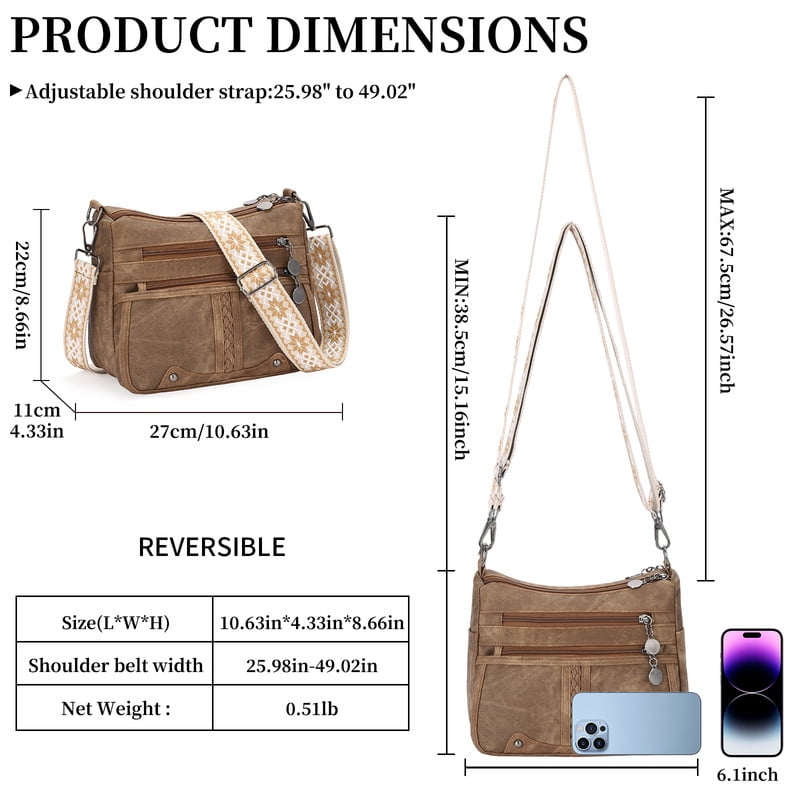 GAEKEAO Crossbody Bags for Women Soft Leather Large Capacity Multi Pocket Shoulder Purse with Adjustable Strap