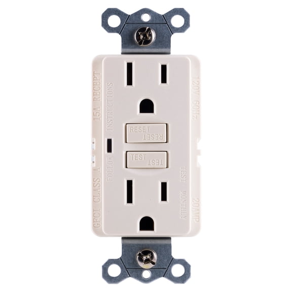 GE 15A GFCI Outlet, Light Almond, 15A, 32074
