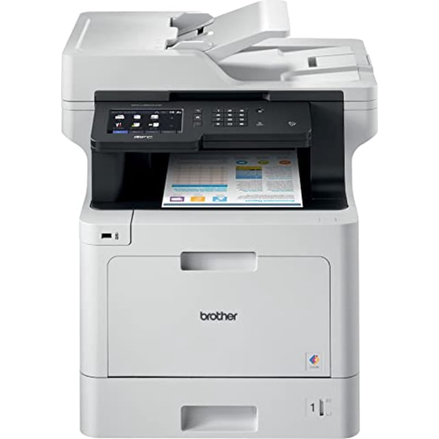Impresora láser multifunción inalámbrica Brother Color MFC-L8900CDW, blanca - Impresión, copia, escaneo y fax - 33 ppm, 2400 x 600 ppp, pantalla táctil LED de 5", impresión dúplex automática, alimenta