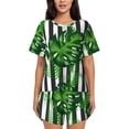 thumbnail image 1 of Balery Palm Greenery Conjunto de Pijama para Mujer con Estampado, Dos Piezas de Manga Corta y Shorts, Ropa de Dormir Suave con Cuello Redondo y Bolsillos-Small, 1 of 6