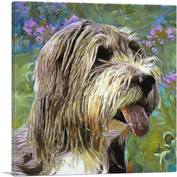 ARTCANVAS Bearded Collie Dog Breed Flowers Canvas Art Print - Size: 18" x 18" (0.75" Deep)
