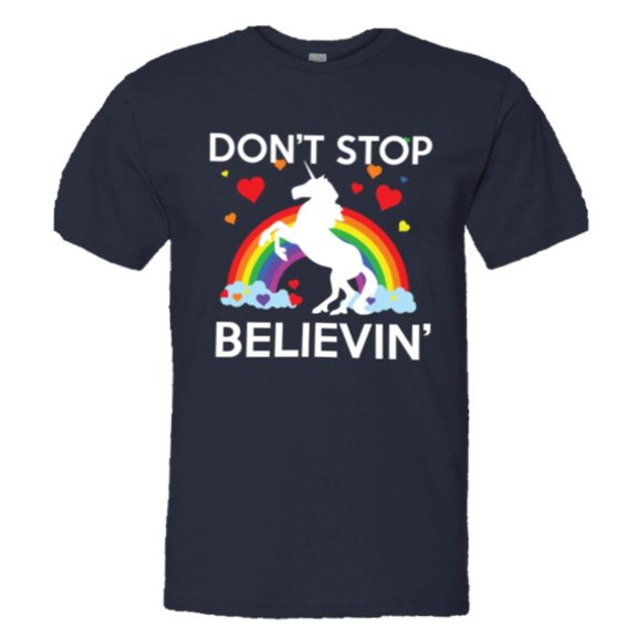 PleaseMeTees™ Mens Dont Stop Believin In Unicorns Brony Pony HQ Tee