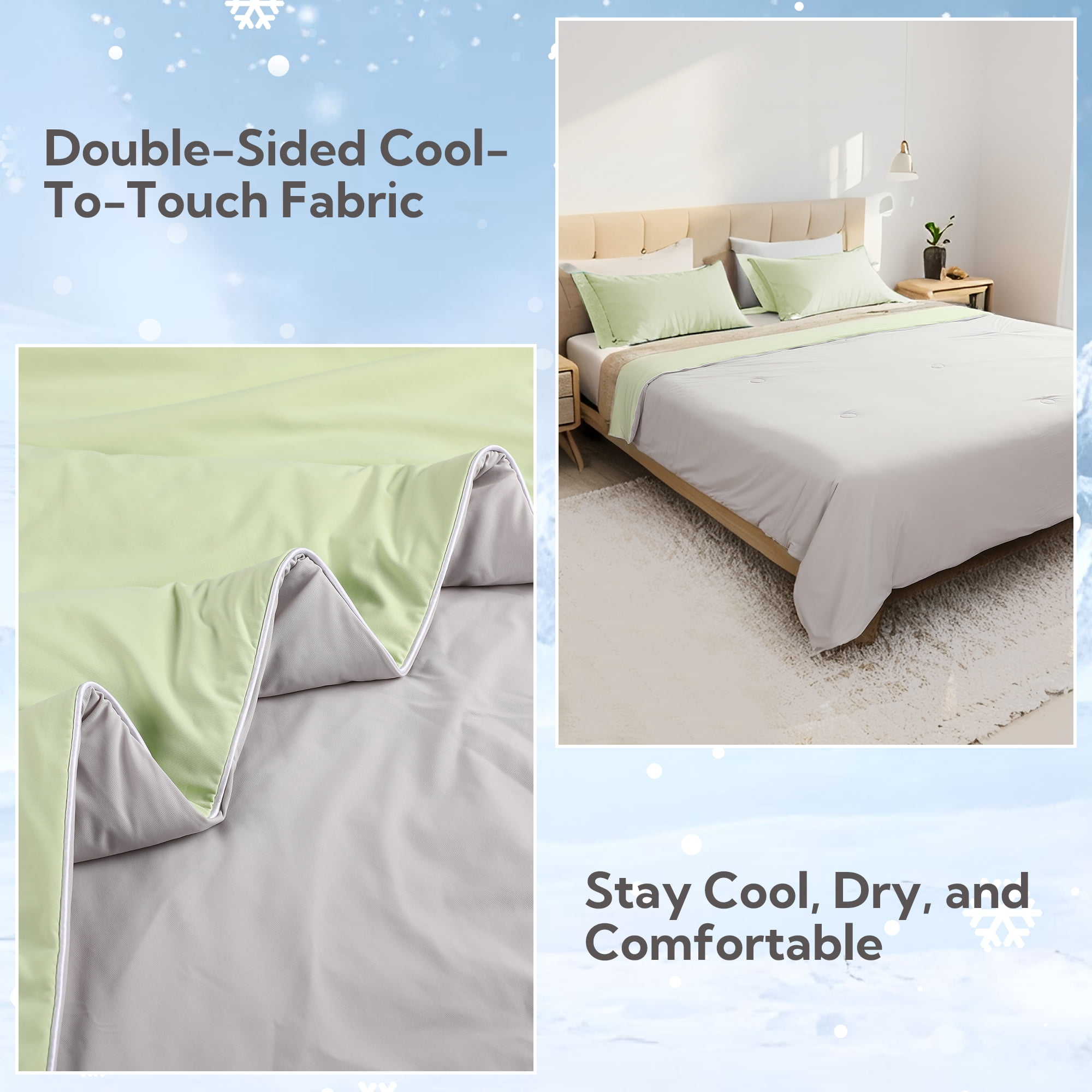 SUNNY HEAT Cooling Summer Comforter Twin Size 60"x80", Cooling Blanket for Hot Sleepers, Lightweight Breathable Double-Sided Quilt, Gray & Icegreen