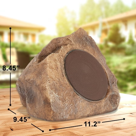 Homewell Outdoor Rock Speaker Solar-Powered Wireless Bluetooth 5.0 Portable Speaker Weatherproof for Patio, Pool, Deck, Yard, Garden and Home (2-Pack, Brown)