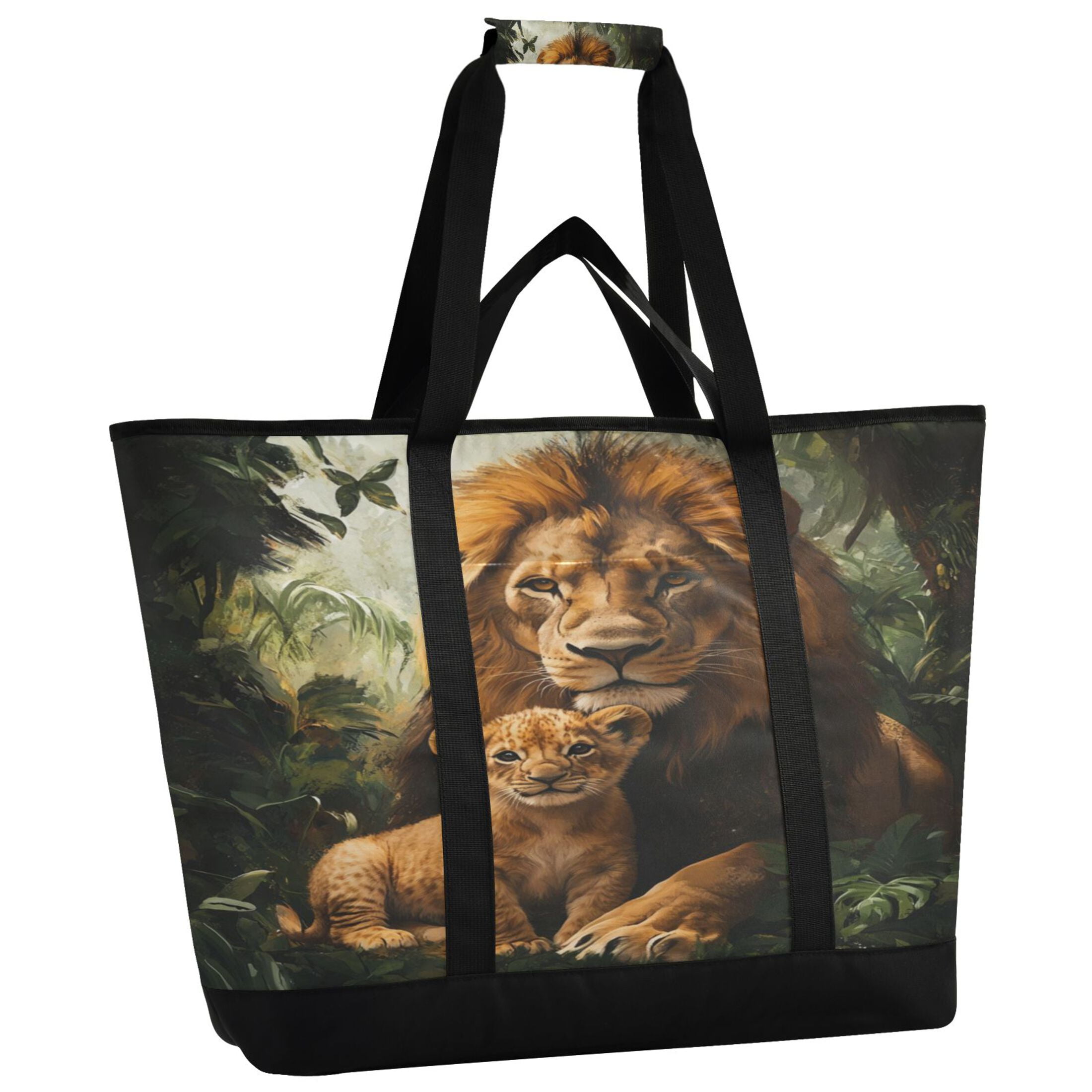 Large Hand-held Ice Pack Picnic Bag Insulation and Refrigeration Suitable for Shopping Picnics and Camping Beautiful Brown Lions