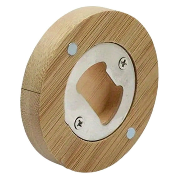 1 Pcs Bamboo Bottle Opener, DIY Bamboo Round Shape Bottle Openers, Blank Wooden Bottle Opener for Home Kitchens Bars Parties