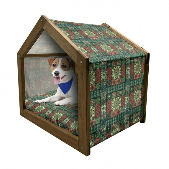 Ethnic Pet House, Portuguese Azulejo Ceramic Tiles Talavera Style Traditional European Culture Motifs, Outdoor & Indoor Portable Dog Kennel with Pillow and Cover, 5 Sizes, Multicolor, by Ambesonne