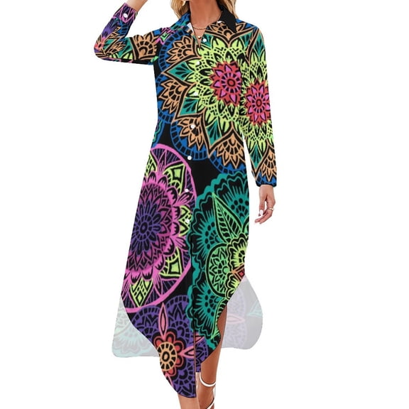 Aves Mandala Chiffon Dress Retro Bohemia Print Elegant Dresses Streetwear Casual Dress Female Sexy Graphic Vestido Big Size 5XL