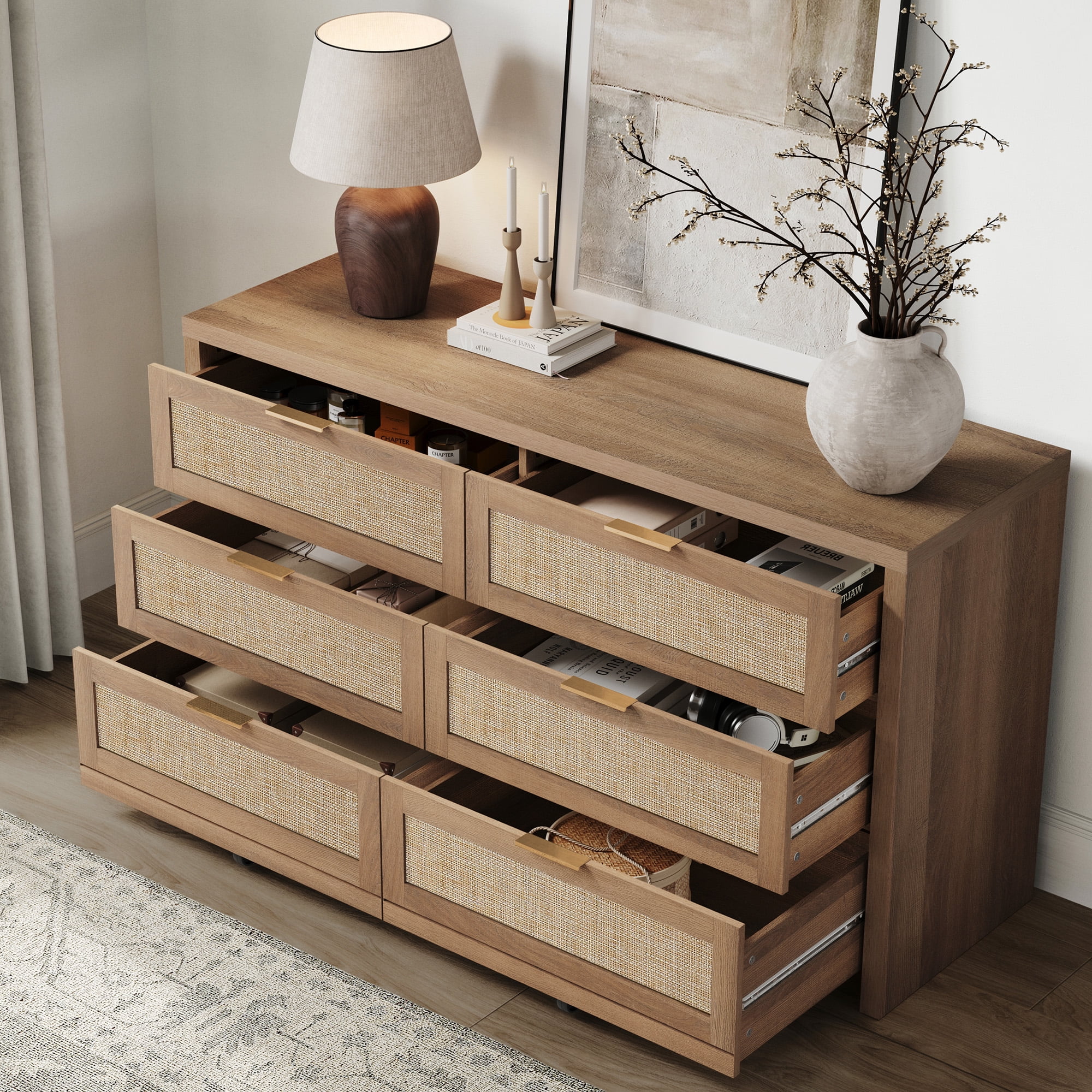 SICOTAS 56.85 6 Drawer Dresser,Rattan Dresser with Nigeria
