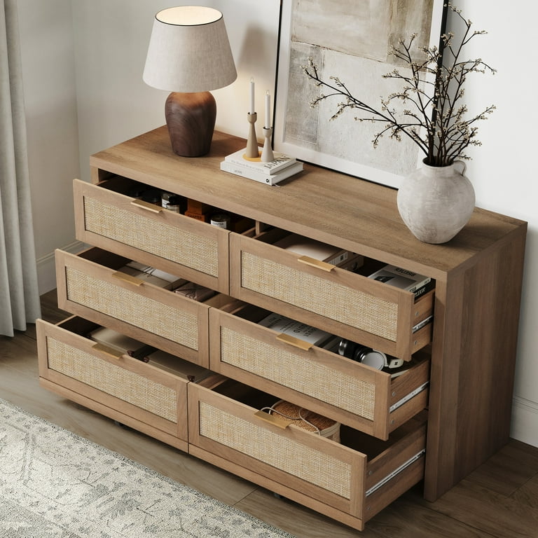 light wood boho dresser Boho Seagrass 3-Drawer Dresser Light Brown (Set of 3)
