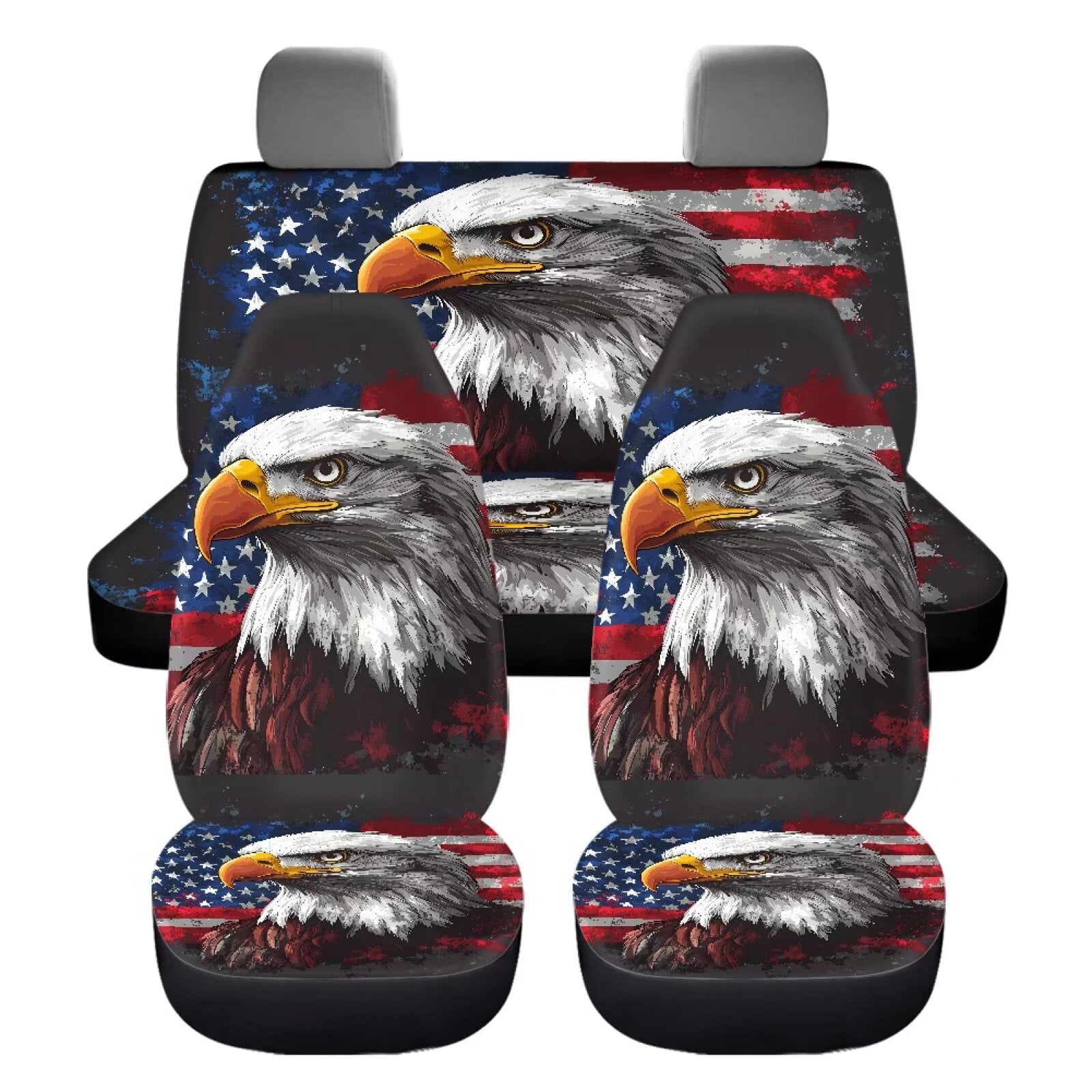 Pzuqiu American Flag Eagle Car Seat Covers Breathable Set Seat Cover Sets Full Front and Rear Seat Cover Set Auto Decor 4 Pack Universal Seat Covers for Cars for Cars Truck Universal Fit Set