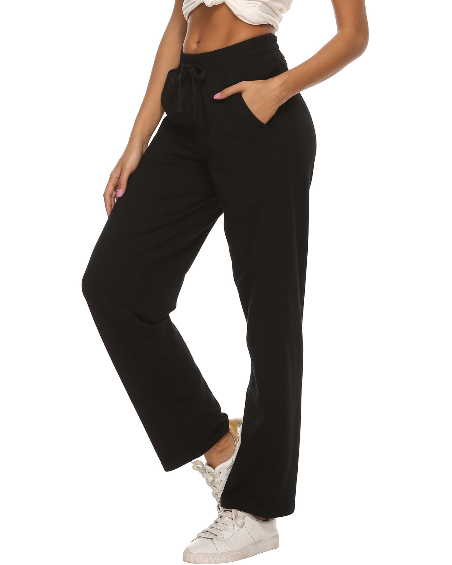 MOCOLY Women's Relaxed Yoga Sweatpants Lounge Pajamas Pants Black M ...