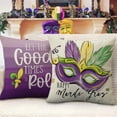 thumbnail image 4 of Happy Mardi Gras Purple Decorative Throw Pillow Covers 18x18 Set of 4, Let The Good Time Roll Mask Fleur De Lis Carnival Outdoor Pillowcase, Let''s Get Cray Masquerade Cushion Case Home Decor, 4 of 6