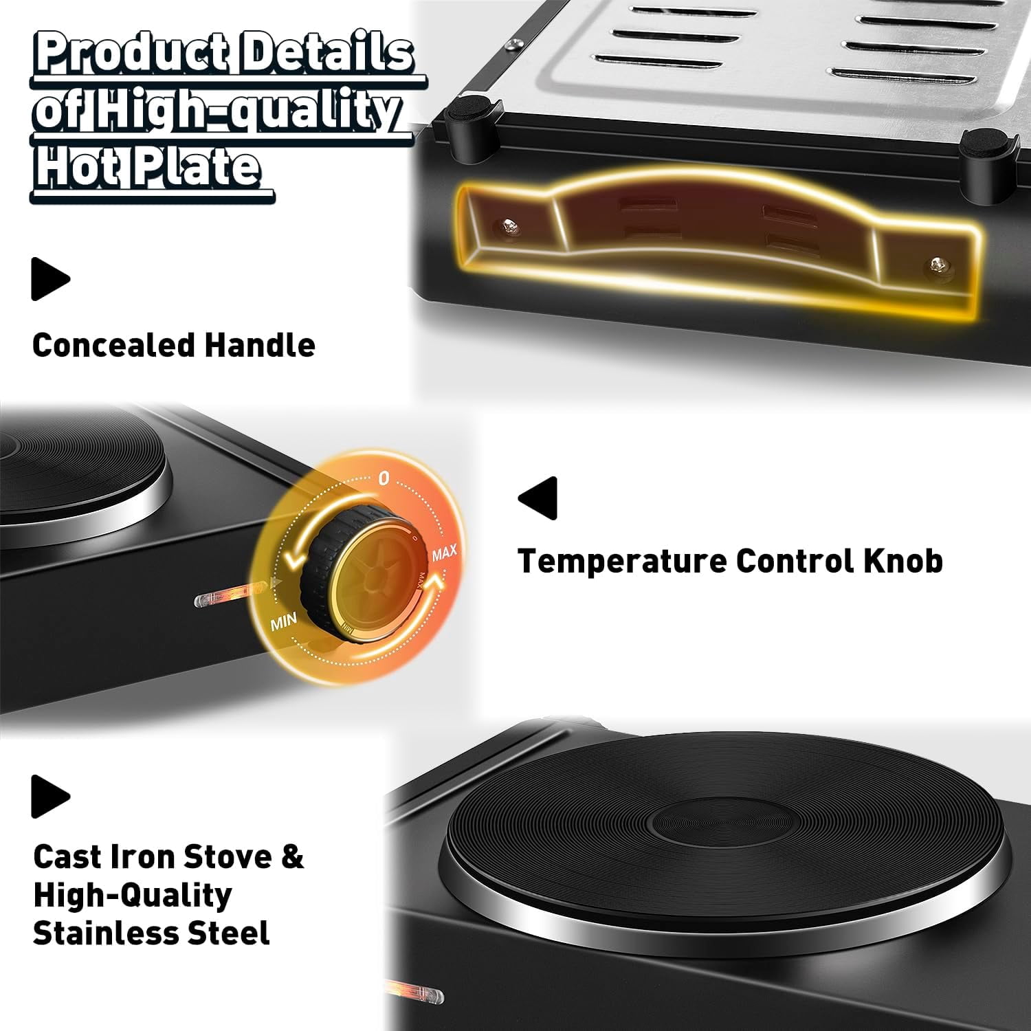 1500W Electric Portable Hot Plate with Temperature Controls, Compatible for All Cookwares
