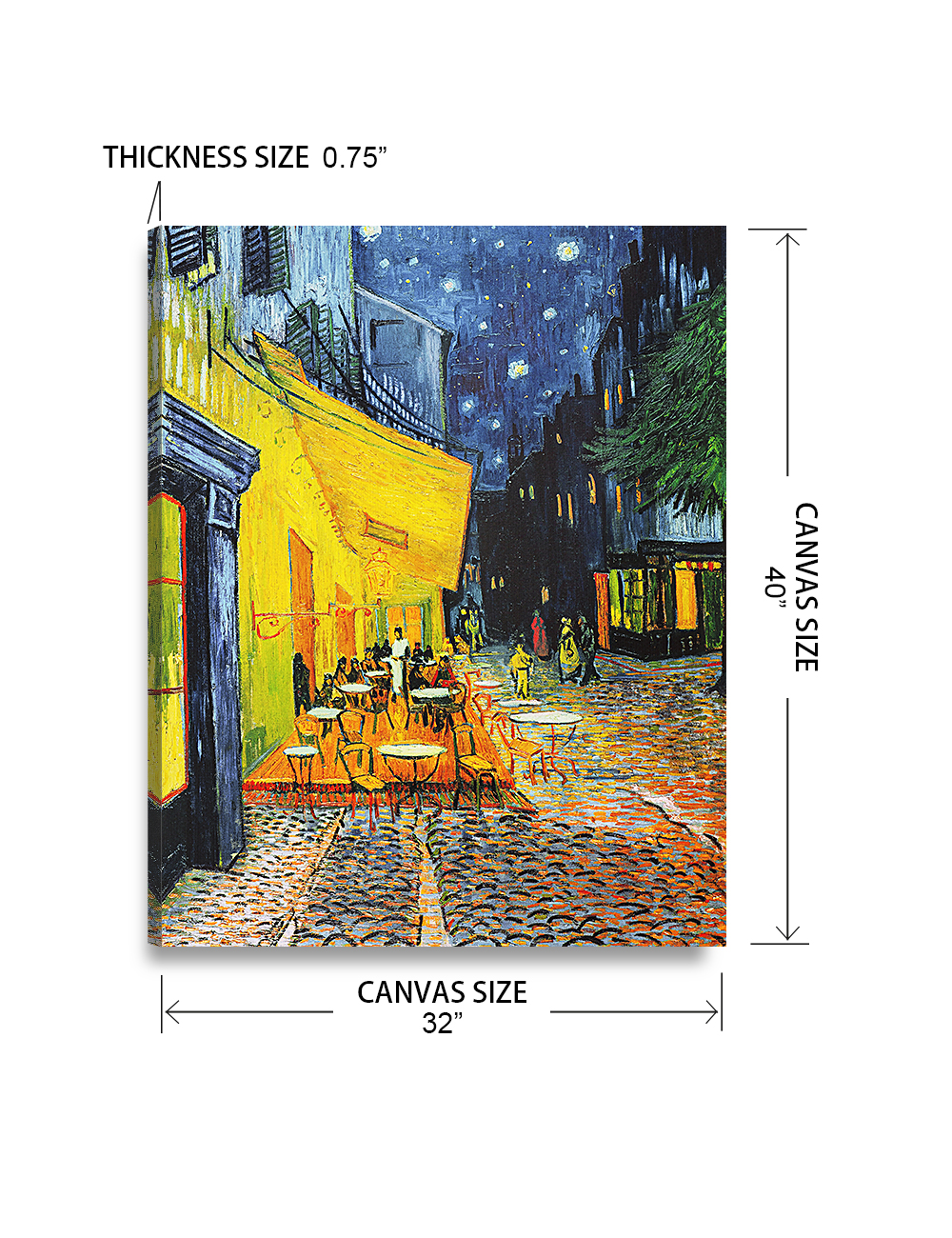 DECORARTS Cafe Terrace At Night. Vincent Van Gogh Art Reproduction. Giclee  Print on Canvas. Wall Art for Home. 40x32