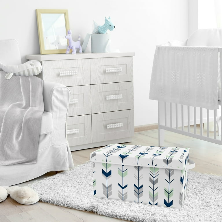 Woodsy Navy Mint Grey Arrow Storage Fabric Toy Box by Sweet Jojo