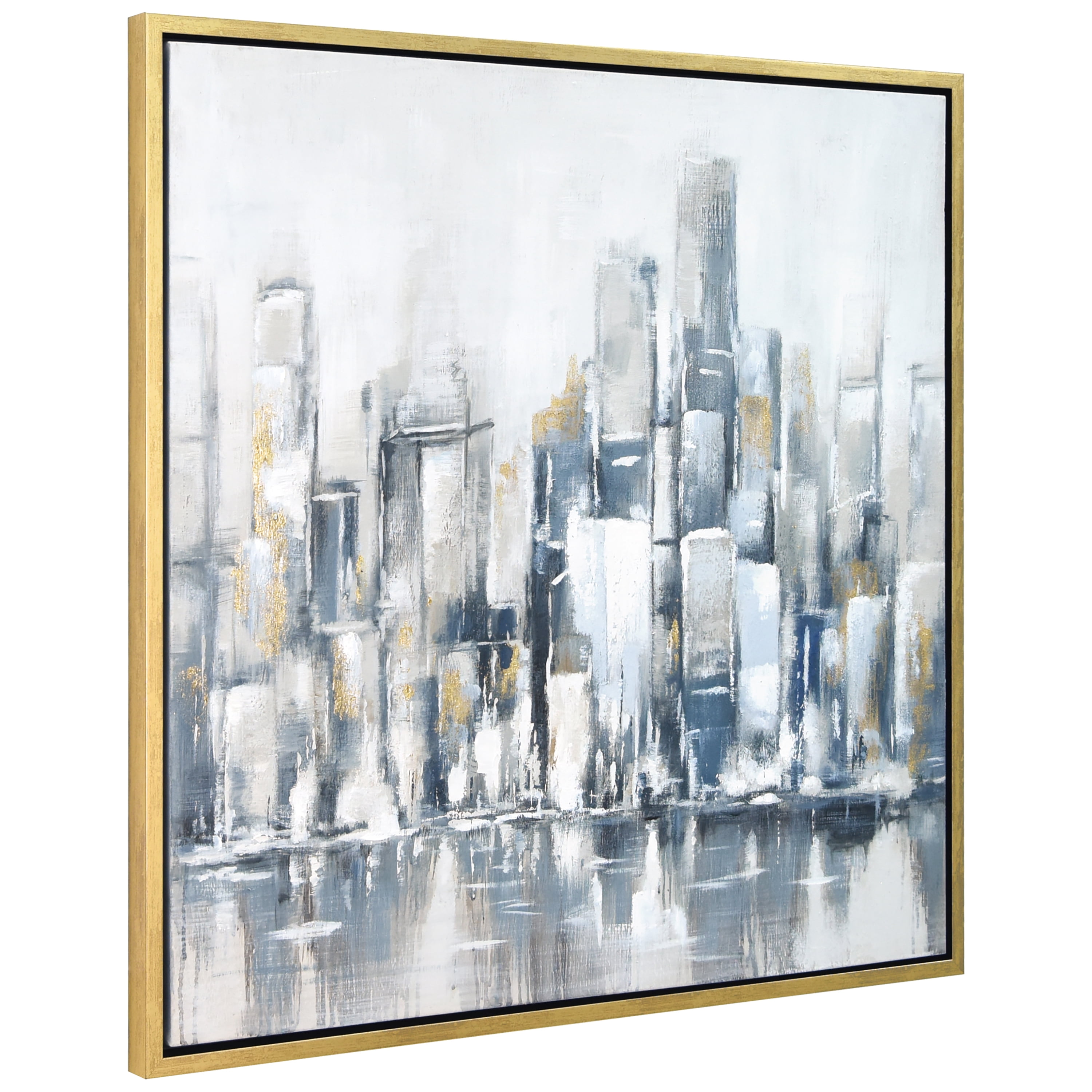 Empire Art Direct Winter Cityscape Textured Metallic Hand Painted Framed Wall Art, 36" x 36" x 1.5", Ready to hang