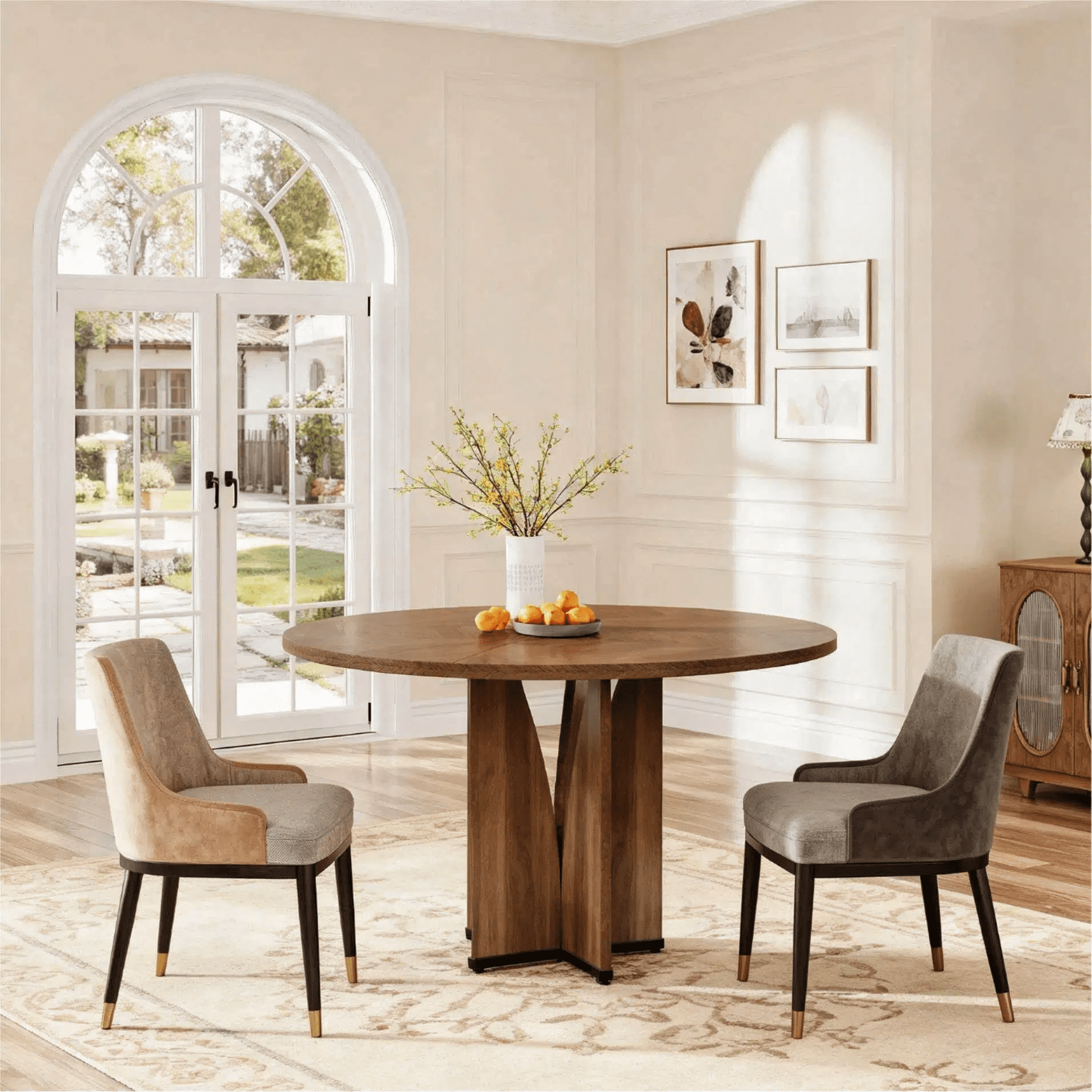 Fnova 39.37" Modern Round Dining Table for 4 with Wood Tabletop, Kitchen Table for Dining Room, Brown