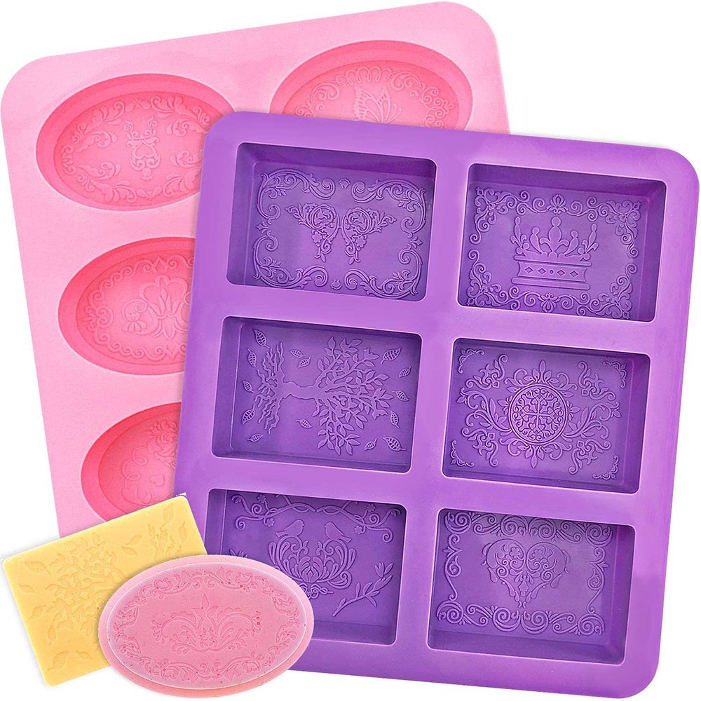 2Pcs Silicone Soap Molds 6 Cavities Silicone Mold Oval and Rectangular