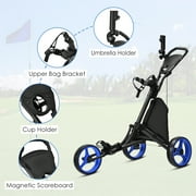 Gymax 3-Wheel Foldable Golf Push Pull Cart Trolley w/ Adjustable Handle Red