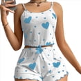 thumbnail image 1 of Conjunto de Pijama de 2 Piezas con Estampado Gráfico para Mujer, Top Corto y Pantalones Cortos de Verano, Conjuntos de Ropa de Dormir Acanalados. y Azul M, 1 of 5