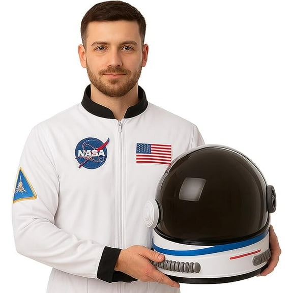 AEROSQUAD Adults Astronaut Costume with Helmet, NASA Space Helmet Suit for Adults with LED Lights, Movable Visor & Mission Sounds – Astronaut Suit for Men & Women, Role Play Halloween Dress (M)