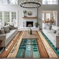 thumbnail image 3 of Large Area Rugs for Living Room Bedroom, Teal Brown Blue 6'x9' Rug Washable Carpet Runner Indoor Outdoor, Retro Farmhouse Wooden Grain Plank Non Slip Floor Mats Rug for Kitchen, Playroom, 3 of 8