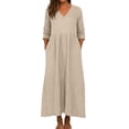 thumbnail image 2 of XIAONU Womens Loose Maxi Dress V Neck Three Quarter Sleeve Pocket Casual Vacation Dress, 2 of 3
