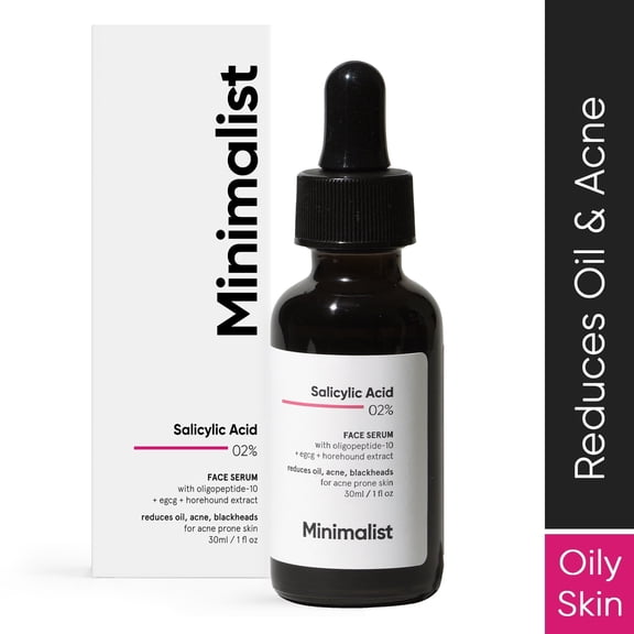 Minimalist 2% Salicylic Acid Serum For Acne, Blackheads, Open Pores | Reduces Excess Oil Bumpy Texture | BHA Based Exfoliant for Acne Prone or Oily Skin | 30ml