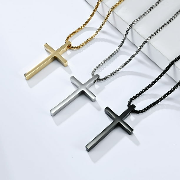 Collar de cruz de acero de titanio simple sin género, personalidad de nicho brillante, colgante de cadena de suéter para hombres y mujeres