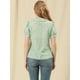thumbnail image 5 of Blusa de manga abullonada floral con cuello en punta de camisa abotonada para mujer Verde M, 5 of 6