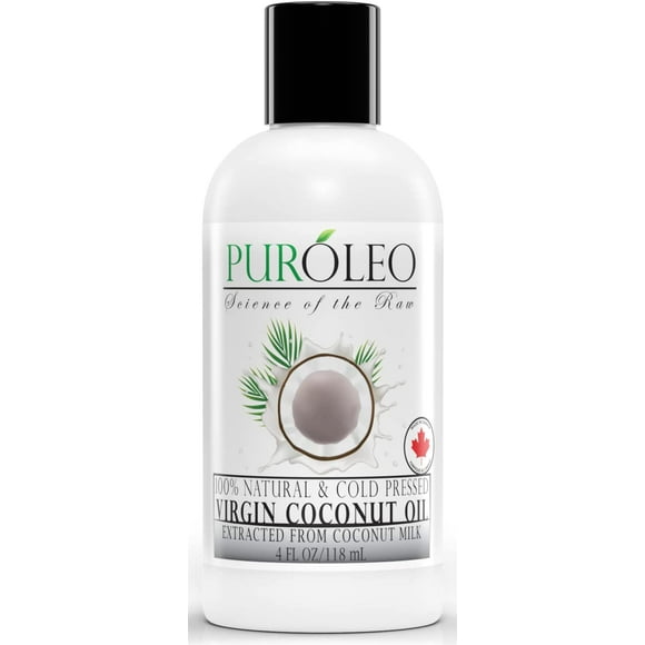 PUROLEO Cold Pressed Extra Virgin Coconut Oil 4 Fl Oz/120 ML face oil body oil hair oil massage oil | Easy to melt Microwaveable Spill free bottle | Ideal for Travel Bag and Purse