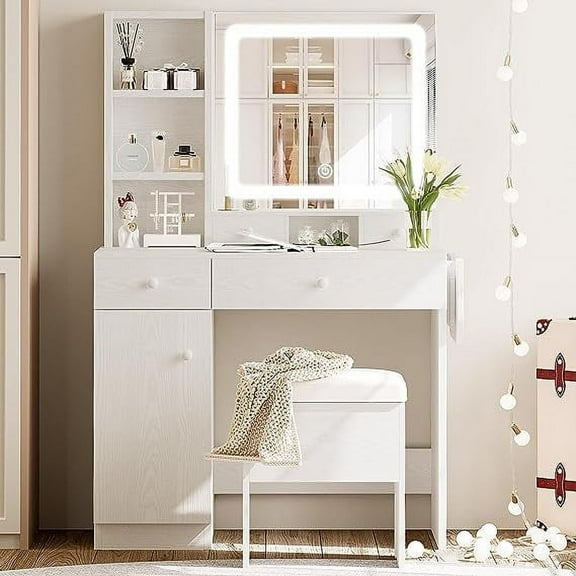 LIKIMIO Vanity Desk with Drawers Makeup Table for Bedroom, White