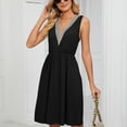 thumbnail image 4 of Aoujea Beach Dresses for Women Sleeveless V-Neck Solid Color Pocket Makings Dress Summer Sundress Holiday, Gift on Clearance, 4 of 8