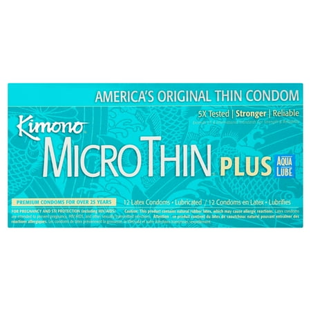 Kimono Micro Thin Plus Aqua Lube Lubricated Latex Condoms - 12 ct