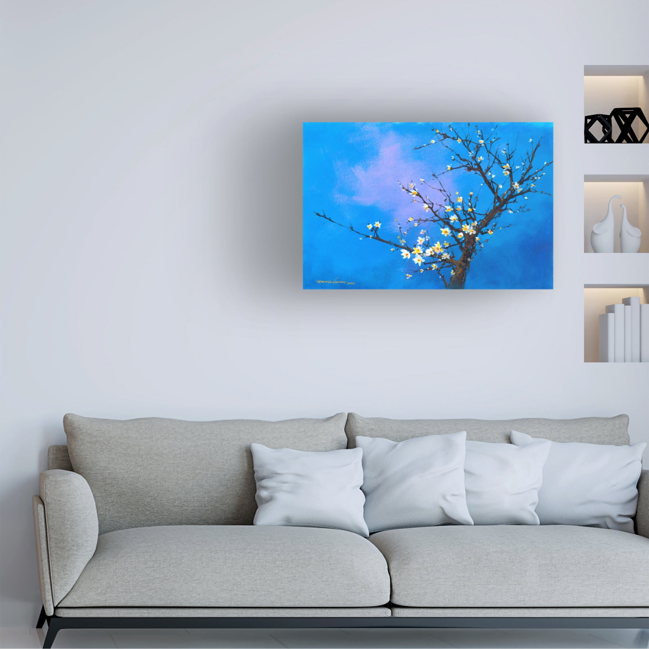 Canvas Wall Art - Thomas Leung 'White Peach Tree' Wall Art for Living Room, Bedroom, or Office Décor by Trademark Fine Art - 47 x 30 Inches