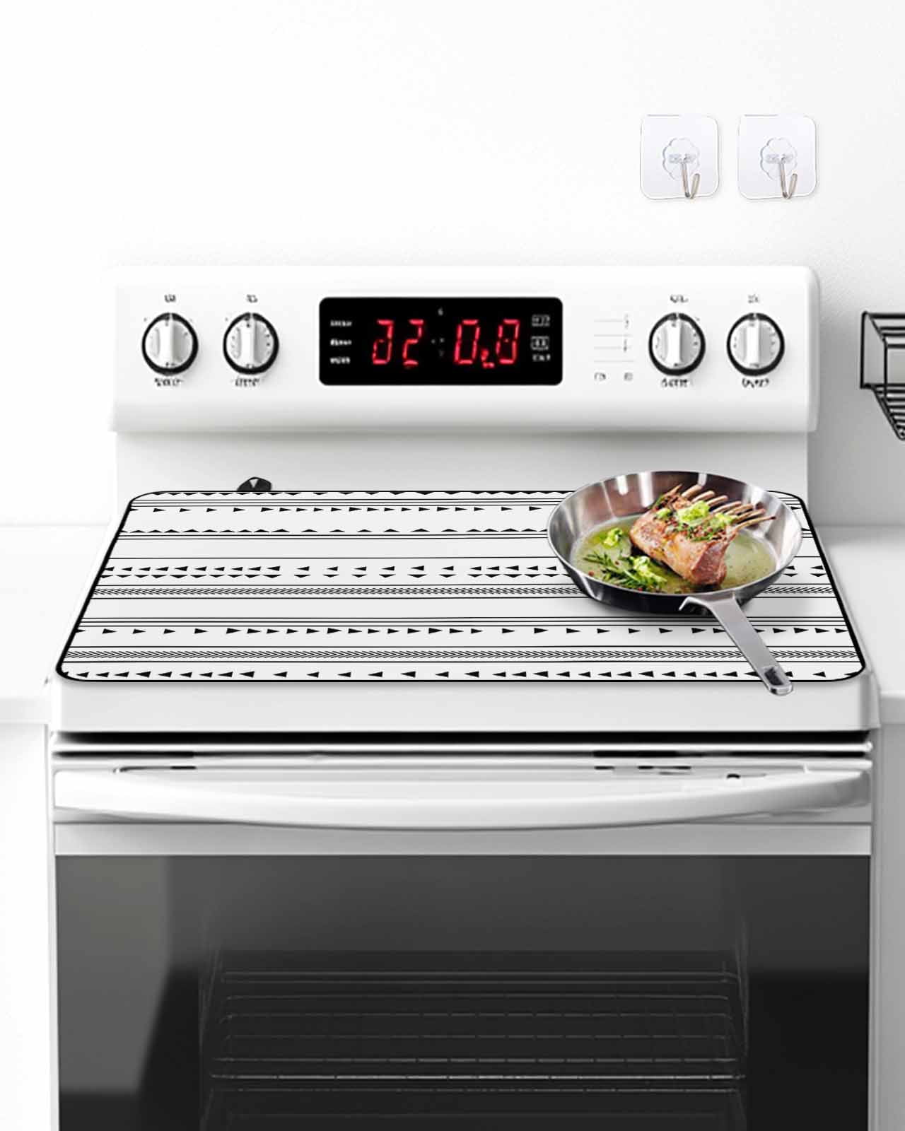 Stove Top Covers for Electric Stove, Boho Black White Modern Stripes Glass Stovetop Cover Protector, Farmhouse Abstract Art Induction Cooktop Protector Oven Mat for Kitchen Countertop 24"x21"