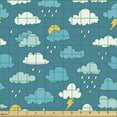 thumbnail image 2 of Ambesonne Cartoon Fabric by the Yard Upholstery, Sky Rain Clouds Bolts Sun, 2 Yards, Sea Blue White Mustard, 2 of 5