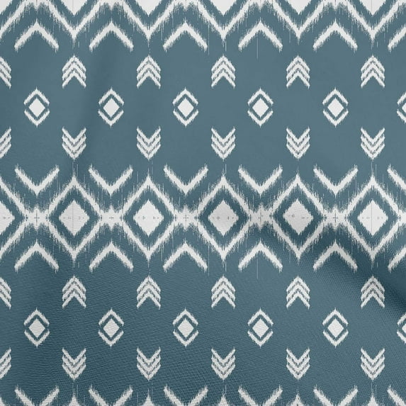 oneOone Cotton Poplin Teal Blue Fabric Asian Ikat Sewing Fabric By The Yard Printed Diy Clothing Sewing Supplies 56 Inch Wide-6541