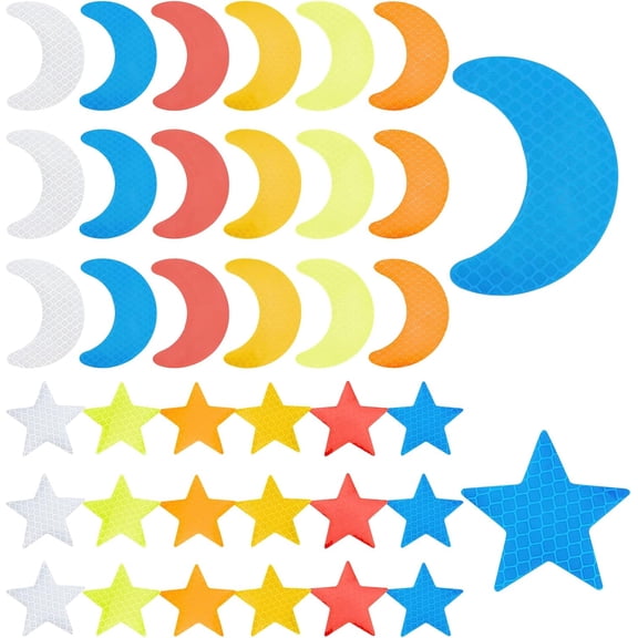 48PCS 2 Style Reflective Decals Staroon Shape Adhesive Strips Decals Night Visibility Security for Bicycle Motorbike Scooter colorful
