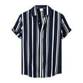 thumbnail image 2 of SXCXLSA Striped Shirt For Mens Regular Fit Short Sleeve Collar Button Down Shirt Comfortable Business Work Office Tops Navy XXL, 2 of 7